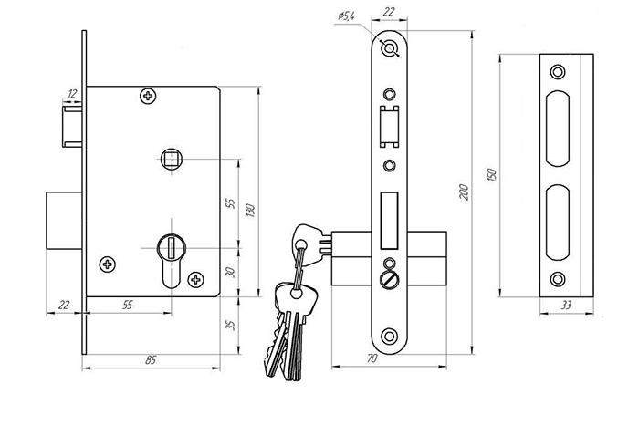 схема ЗВ4-3.01 Замок врезной Зенит